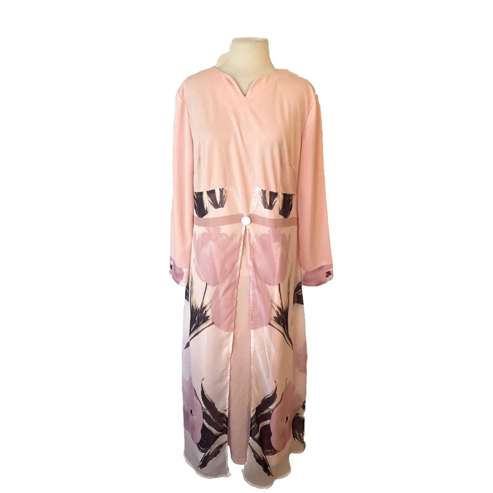 Hekka Long Dress Size XXL Cottage Core peach‎ Orange Long Sleeve Maxi